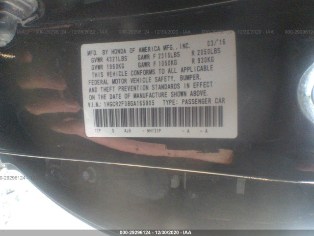 Photo 8 VIN: 1HGCR2F08GA165905 - HONDA ACCORD SEDAN 