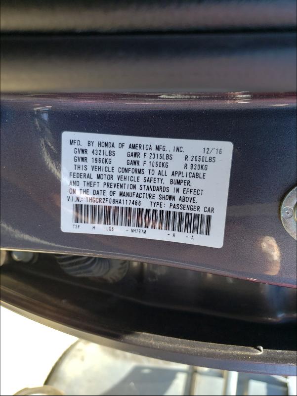 Photo 9 VIN: 1HGCR2F08HA117466 - HONDA ACCORD EX 