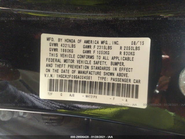 Photo 8 VIN: 1HGCR2F09GA004561 - HONDA ACCORD SEDAN 