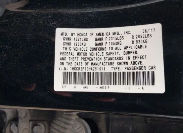 Photo 8 VIN: 1HGCR2F10HA251011 - HONDA ACCORD 