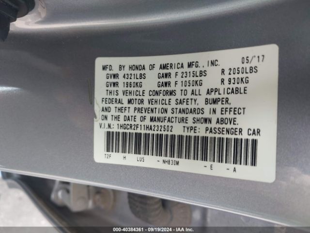 Photo 8 VIN: 1HGCR2F11HA232502 - HONDA ACCORD 