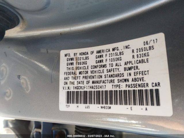 Photo 8 VIN: 1HGCR2F11HA250417 - HONDA ACCORD 