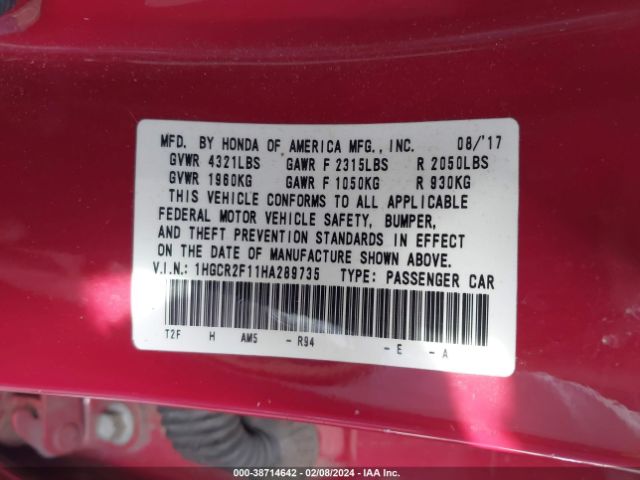 Photo 8 VIN: 1HGCR2F11HA289735 - HONDA ACCORD 