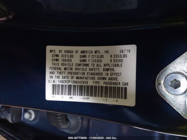 Photo 8 VIN: 1HGCR2F12HA042658 - HONDA ACCORD 