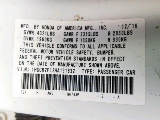 Photo 9 VIN: 1HGCR2F12HA131632 - HONDA ACCORD SPO 