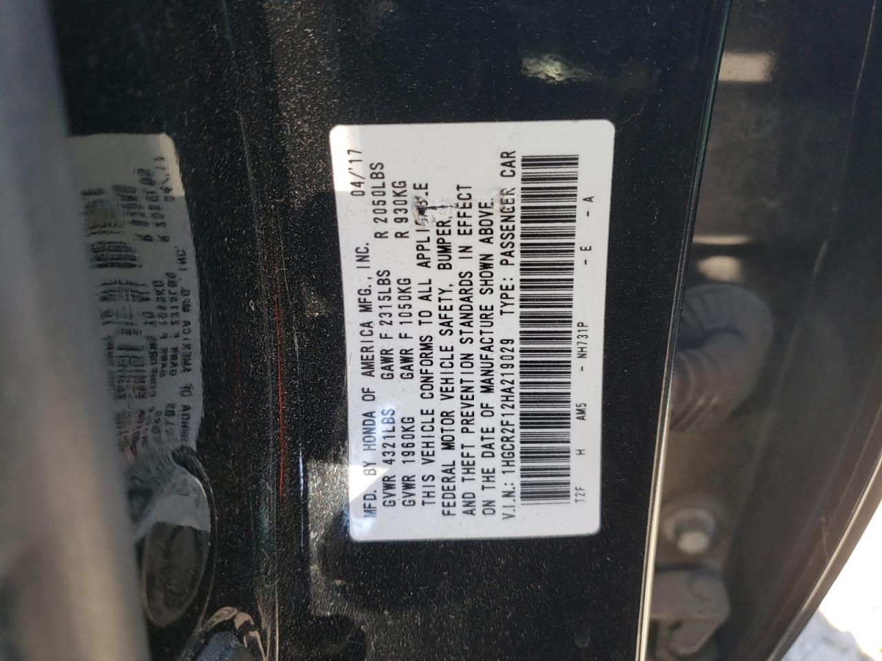 Photo 11 VIN: 1HGCR2F12HA219029 - HONDA ACCORD 