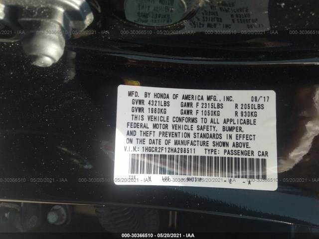 Photo 8 VIN: 1HGCR2F12HA298511 - HONDA ACCORD SEDAN 