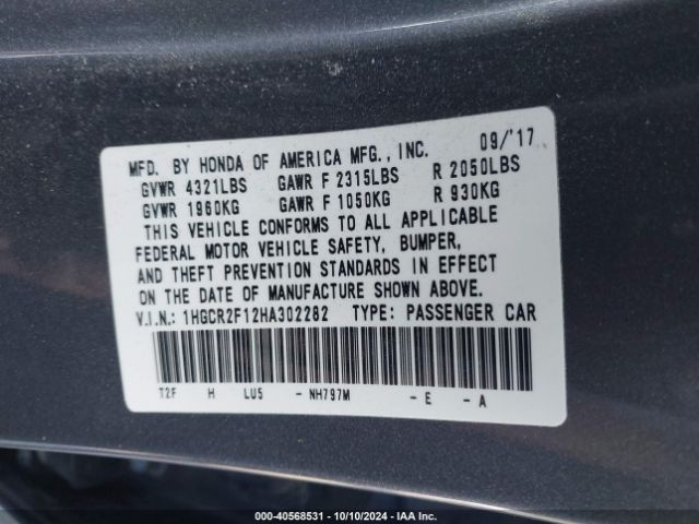 Photo 8 VIN: 1HGCR2F12HA302282 - HONDA ACCORD 