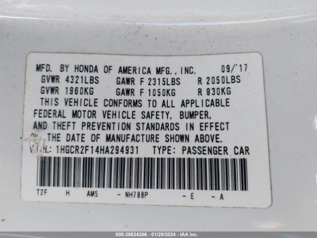 Photo 8 VIN: 1HGCR2F14HA294931 - HONDA ACCORD 