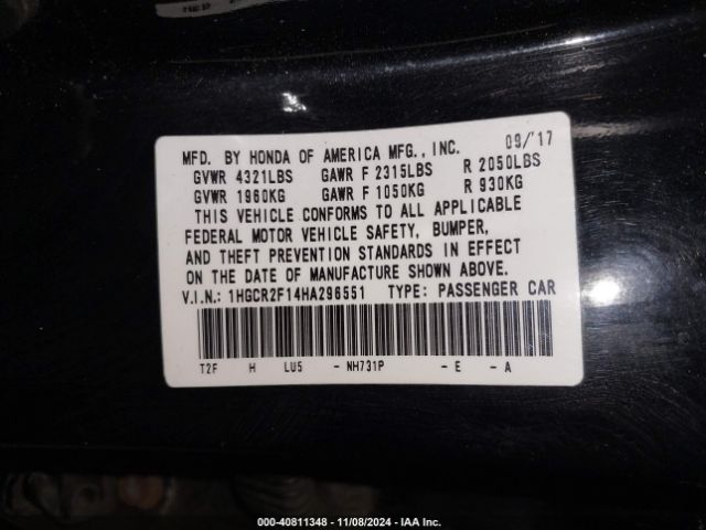 Photo 8 VIN: 1HGCR2F14HA296551 - HONDA ACCORD 