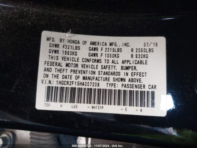 Photo 8 VIN: 1HGCR2F15HA007208 - HONDA ACCORD 