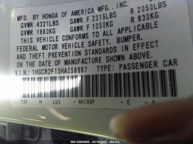 Photo 8 VIN: 1HGCR2F15HA058997 - HONDA ACCORD SEDAN 