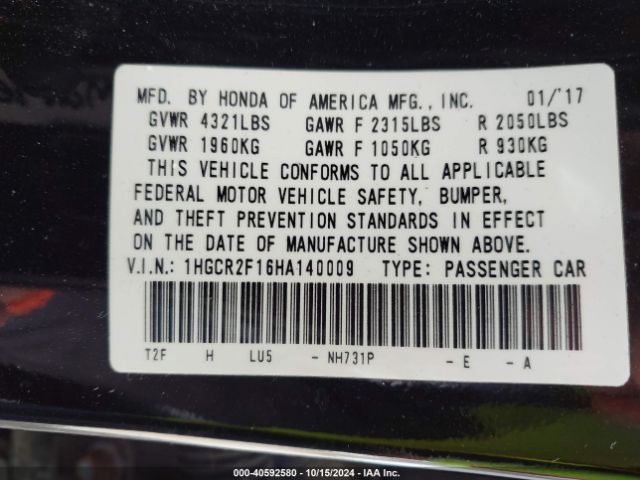 Photo 8 VIN: 1HGCR2F16HA140009 - HONDA ACCORD 