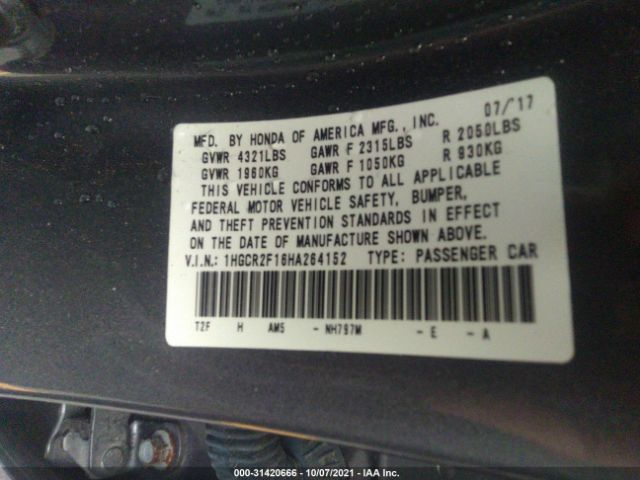 Photo 8 VIN: 1HGCR2F16HA264152 - HONDA ACCORD SEDAN 