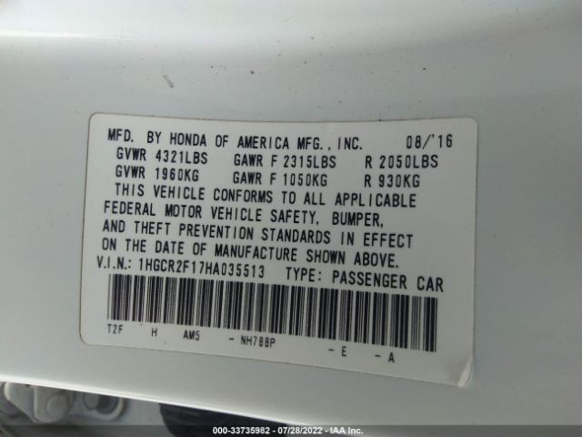 Photo 8 VIN: 1HGCR2F17HA035513 - HONDA ACCORD SEDAN 