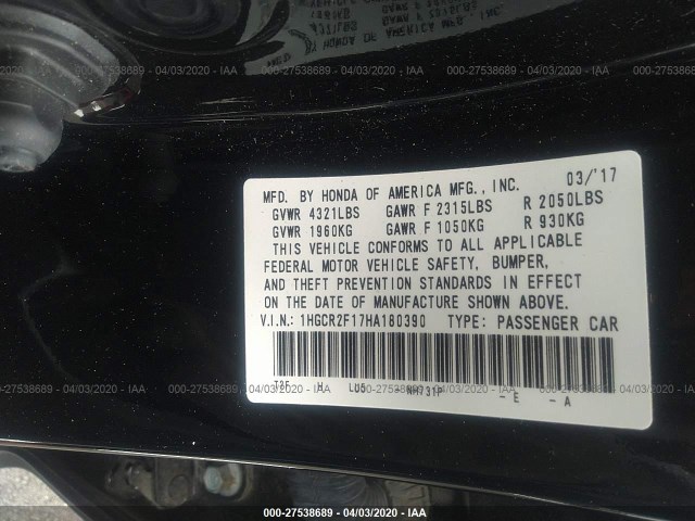 Photo 8 VIN: 1HGCR2F17HA180390 - HONDA ACCORD SEDAN 