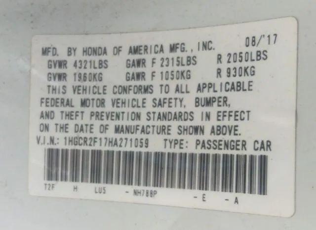 Photo 8 VIN: 1HGCR2F17HA271059 - HONDA ACCORD SEDAN 