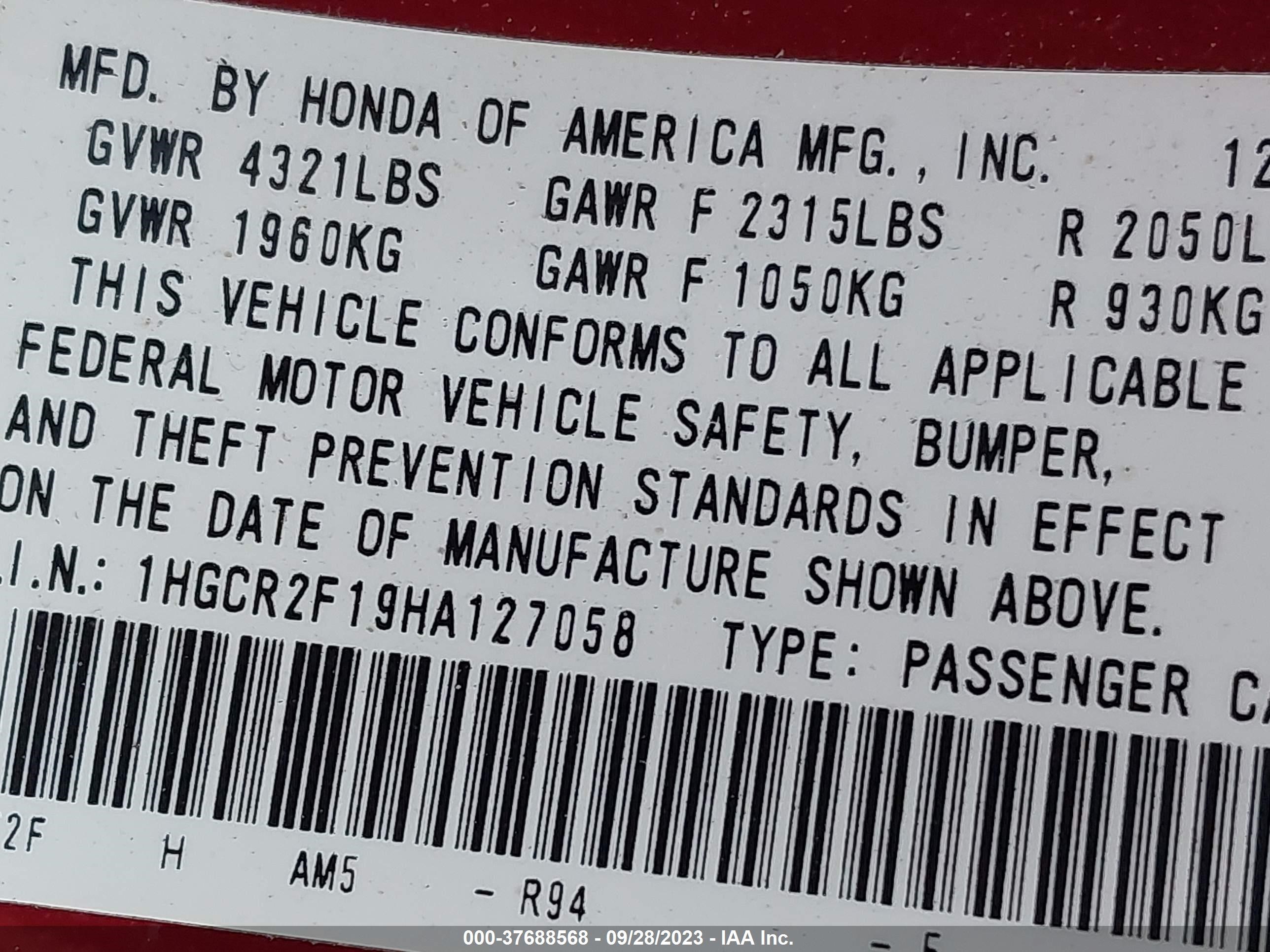 Photo 8 VIN: 1HGCR2F19HA127058 - HONDA ACCORD 