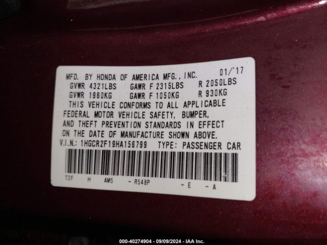 Photo 8 VIN: 1HGCR2F19HA156799 - HONDA ACCORD 