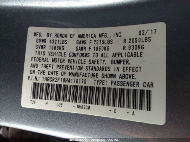 Photo 8 VIN: 1HGCR2F19HA170170 - HONDA ACCORD SEDAN 