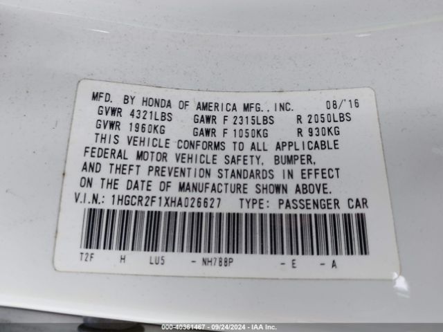 Photo 8 VIN: 1HGCR2F1XHA026627 - HONDA ACCORD 