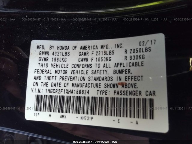 Photo 8 VIN: 1HGCR2F1XHA166824 - HONDA ACCORD SEDAN 