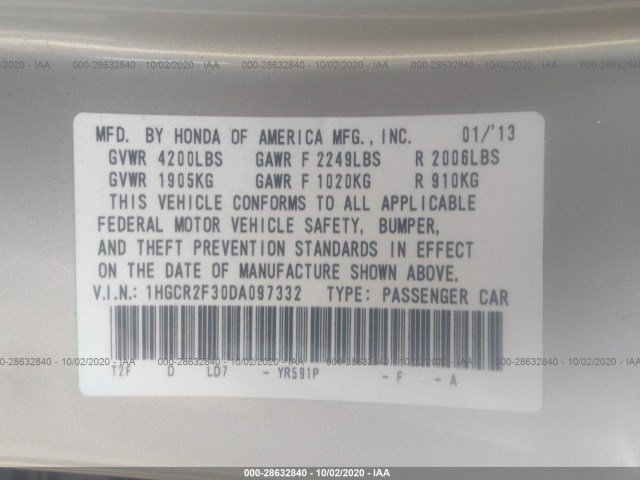 Photo 8 VIN: 1HGCR2F30DA097332 - HONDA ACCORD SDN 