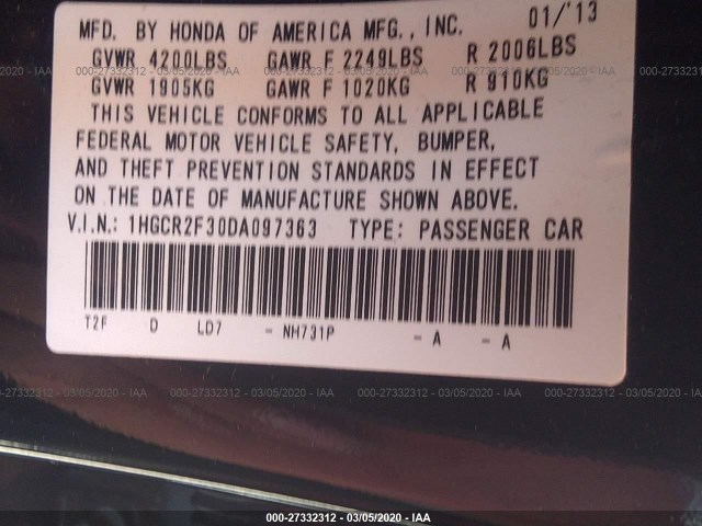 Photo 8 VIN: 1HGCR2F30DA097363 - HONDA ACCORD SDN 