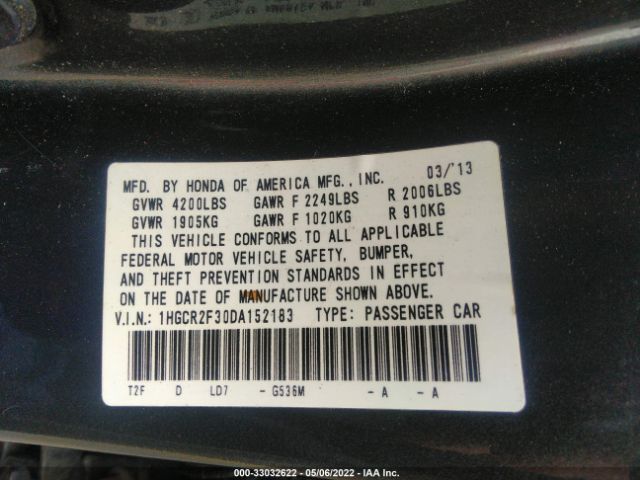 Photo 8 VIN: 1HGCR2F30DA152183 - HONDA ACCORD SDN 