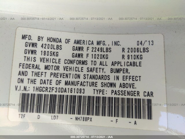 Photo 8 VIN: 1HGCR2F30DA161093 - HONDA ACCORD SDN 