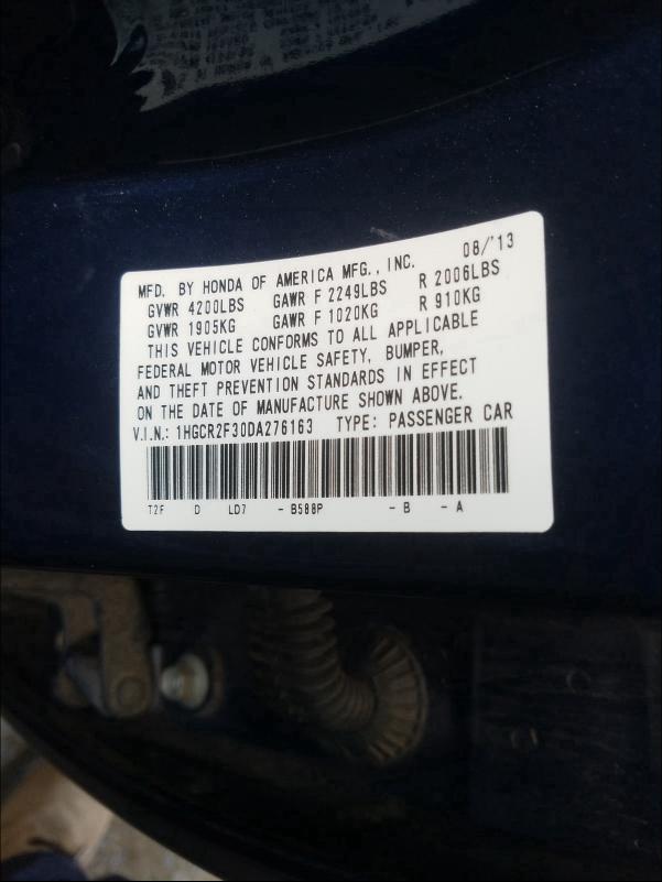 Photo 9 VIN: 1HGCR2F30DA276163 - HONDA ACCORD LX 