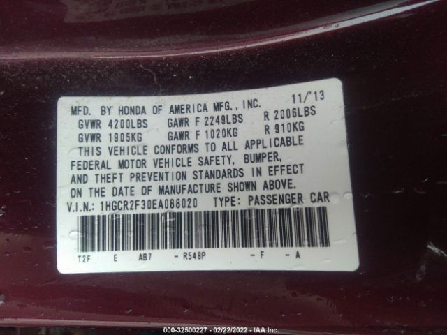 Photo 8 VIN: 1HGCR2F30EA088020 - HONDA ACCORD SEDAN 