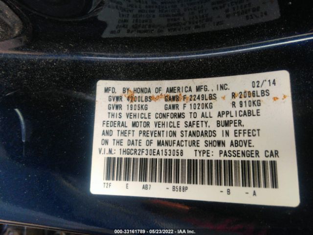 Photo 8 VIN: 1HGCR2F30EA153058 - HONDA ACCORD SEDAN 