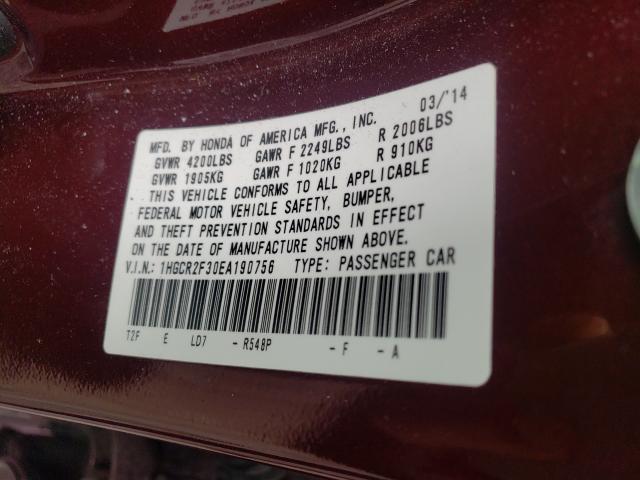 Photo 9 VIN: 1HGCR2F30EA190756 - HONDA ACCORD LX 