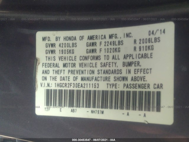 Photo 8 VIN: 1HGCR2F30EA211153 - HONDA ACCORD SDN 