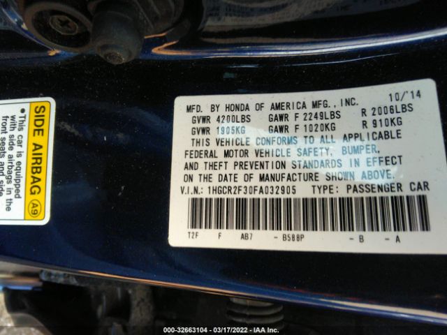 Photo 8 VIN: 1HGCR2F30FA032905 - HONDA ACCORD SEDAN 