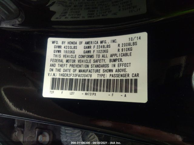 Photo 8 VIN: 1HGCR2F30FA035478 - HONDA ACCORD SEDAN 