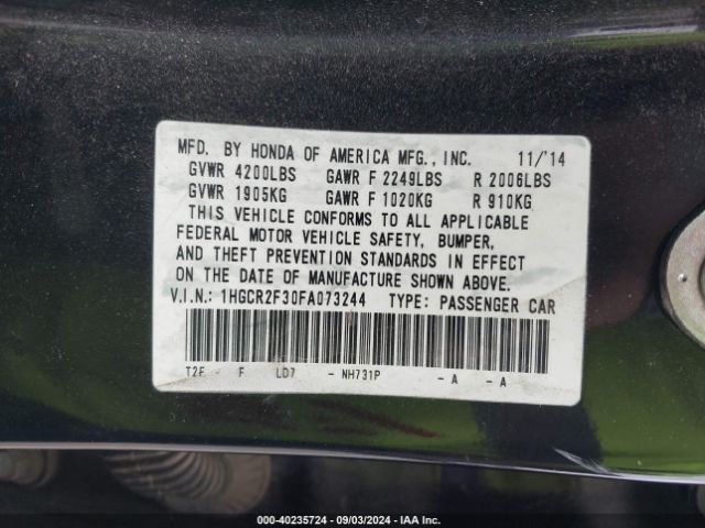 Photo 8 VIN: 1HGCR2F30FA073244 - HONDA ACCORD 