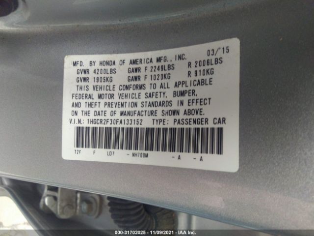 Photo 8 VIN: 1HGCR2F30FA133152 - HONDA ACCORD SEDAN 