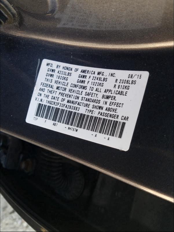 Photo 9 VIN: 1HGCR2F30FA260693 - HONDA ACCORD LX 