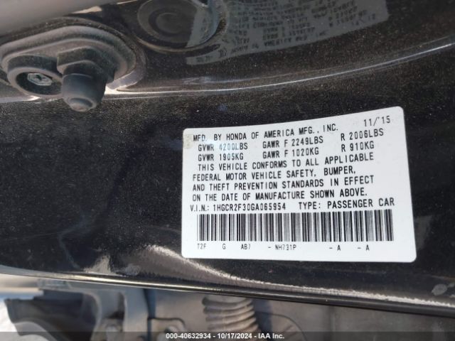 Photo 8 VIN: 1HGCR2F30GA065954 - HONDA ACCORD 