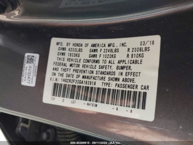 Photo 8 VIN: 1HGCR2F30GA160918 - HONDA ACCORD 