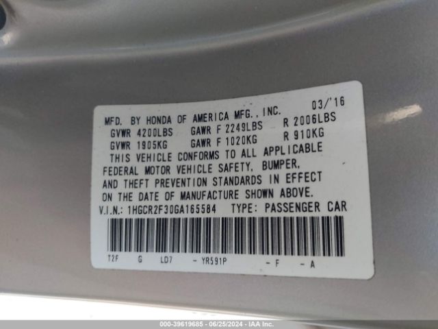 Photo 8 VIN: 1HGCR2F30GA165584 - HONDA ACCORD 