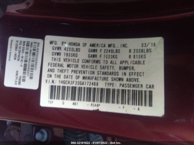 Photo 8 VIN: 1HGCR2F30GA172468 - HONDA ACCORD SEDAN 