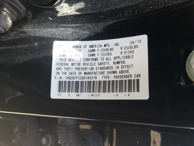 Photo 9 VIN: 1HGCR2F30GA184278 - HONDA ACCORD LX 