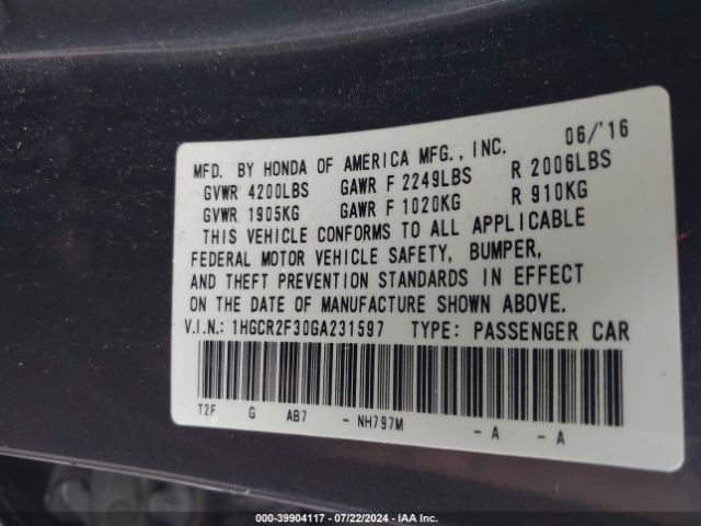 Photo 8 VIN: 1HGCR2F30GA231597 - HONDA ACCORD 