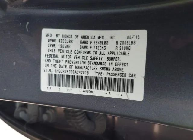 Photo 8 VIN: 1HGCR2F30GA242518 - HONDA ACCORD SEDAN 