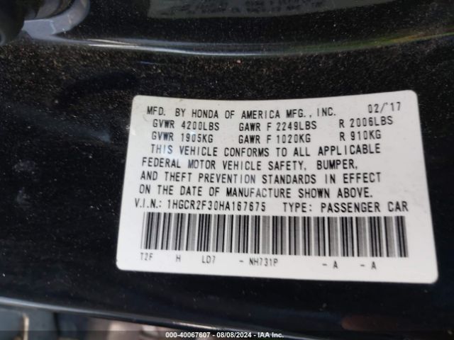 Photo 8 VIN: 1HGCR2F30HA167675 - HONDA ACCORD 