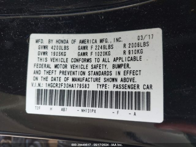 Photo 8 VIN: 1HGCR2F30HA179583 - HONDA ACCORD 