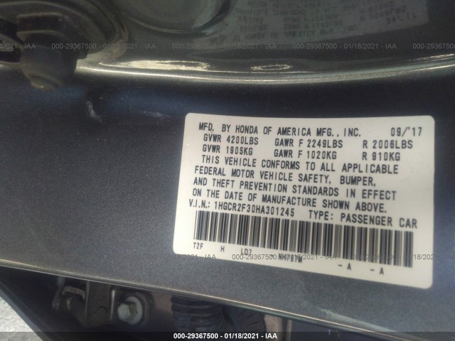 Photo 8 VIN: 1HGCR2F30HA301245 - HONDA ACCORD SEDAN 